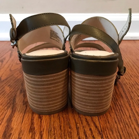 Olive- Green leather Heel Sandals - Picture 3 of 5